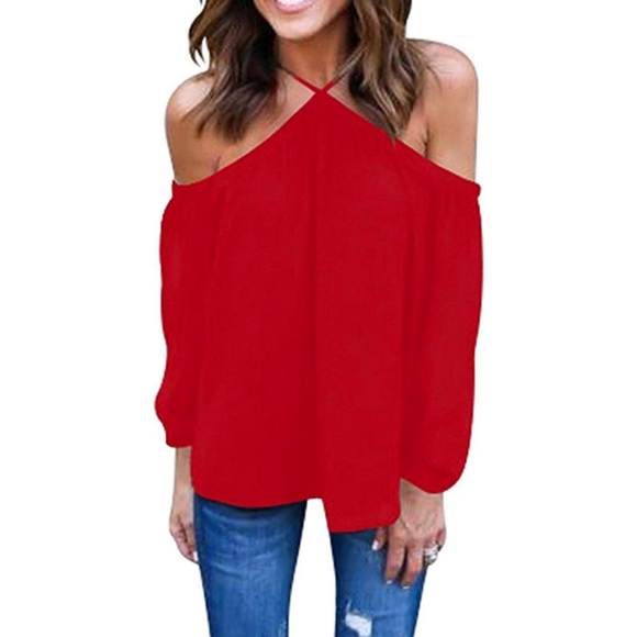 Unbranded Tops - Vemvan Women's Spaghetti Halter Off The Shoulder Blouse Long Sleeve Shirt Tops